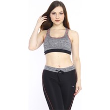 Escetic Kadın Siyah Kırçıllı  Büstiyer Fitness Bra Spor Kapri Tayt Takım - 0116-1