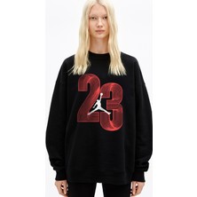 Rock&Roll Yirmi Üç Bisiklet Yaka Kalın Oversize Siyah Kadın Sweatshirt