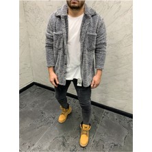 MEİLİFENG Erkek Düğme Detaylı ve Rahat Giyim Cepli Pelüş Ceket