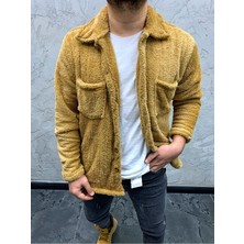 MEİLİFENG Erkek Düğme Detaylı ve Rahat Giyim Cepli Pelüş Ceket