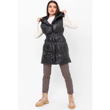 Pastelastore Kapüşonlu Kemerli Cepli Çıtçıtlı Dolgulu Kadın Mevsimlik Şişme Yelek