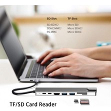 Bonjux Macbook Pro Air USB Type-C Hub Dönüştürücü Çevirici Çoklayıcı USB Hdmı Micro Sd 8 Girişli 8 In1