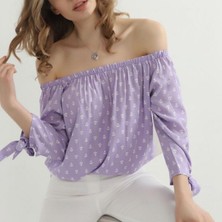 Madonna Yaka Kolu Bağcıklı Çizgili Bluz