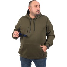 Starbattal Büyük Beden Erkek Haki Basic Kapüşonlu Sweat Uzun Kol Düz Renk Tasarım 11700-HAKI