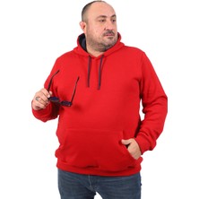 Starbattal Büyük Beden Erkek Basic Sweat Kapüşonlu 11700-KIRMIZI