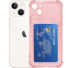 Enfein Apple iPhone 14 Max Ile Uyumlu Kartlıklı Kartvizit Bölmeli Card Case Antişok Kılıf Pembe