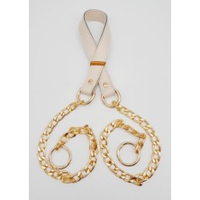 Angel Çanta Aksesuar Suni Deri Dikişli Light Gold Zincirli Krem Renk Çanta Sapı