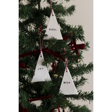 Beige & Stone Yılbaşı El Yapımı Seramik 3 Lü Çam Ağacı Süsü Noel Joy Wish