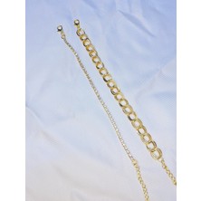 Bers Aksesuar Kadın Altın Kaplama Ikili Zincir Kombin Bileklik Seti