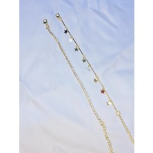 Bers Aksesuar Kadın Altın Kaplama Ikili Zincir Kombin Bileklik Seti