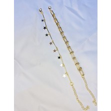 Bers Aksesuar Kadın Altın Kaplama Ikili Zincir Kombin Bileklik Seti