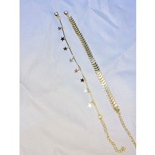 Bers Aksesuar Kadın Altın Kaplama Ikili Zincir Kombin Bileklik Seti