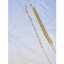 Bers Aksesuar Kadın Altın Kaplama Ikili Zincir Kombin Bileklik Seti