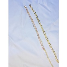 Bers Aksesuar Kadın Altın Kaplama Ikili Zincir Kombin Bileklik Seti