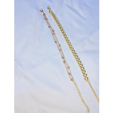 Bers Aksesuar Kadın Altın Kaplama Ikili Zincir Kombin Bileklik Seti