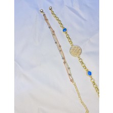 Bers Aksesuar Kadın Altın Kaplama Ikili Zincir Kombin Bileklik Seti