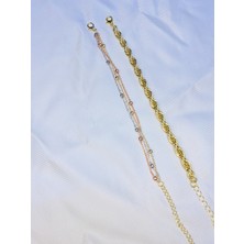 Bers Aksesuar Kadın Altın Kaplama Ikili Zincir Kombin Bileklik Seti