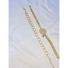 Bers Aksesuar Kadın Altın Kaplama Ikili Zincir Kombin Bileklik Seti