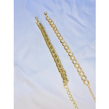 Bers Aksesuar Kadın Altın Kaplama Ikili Zincir Kombin Bileklik Seti