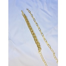 Bers Aksesuar Kadın Altın Kaplama Ikili Zincir Kombin Bileklik Seti