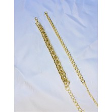 Bers Aksesuar Kadın Altın Kaplama Ikili Zincir Kombin Bileklik Seti