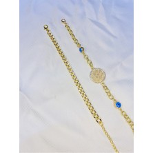 Bers Aksesuar Kadın Altın Kaplama Ikili Zincir Kombin Bileklik Seti