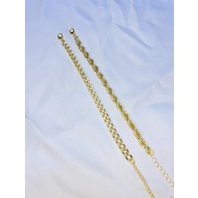 Bers Aksesuar Kadın Altın Kaplama Ikili Zincir Kombin Bileklik Seti