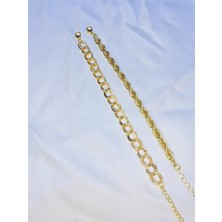 Bers Aksesuar Kadın Altın Kaplama Ikili Zincir Kombin Bileklik Seti