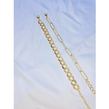 Bers Aksesuar Kadın Altın Kaplama Ikili Zincir Kombin Bileklik Seti