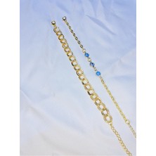 Bers Aksesuar Kadın Altın Kaplama Ikili Zincir Kombin Bileklik Seti