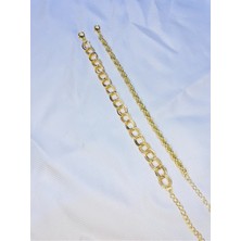 Bers Aksesuar Kadın Altın Kaplama Ikili Zincir Kombin Bileklik Seti