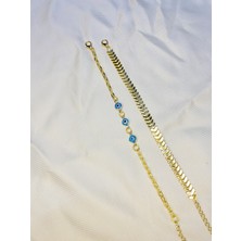 Bers Aksesuar Kadın Altın Kaplama Ikili Zincir Kombin Bileklik Seti