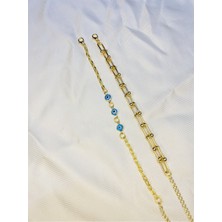 Bers Aksesuar Kadın Altın Kaplama Ikili Zincir Kombin Bileklik Seti