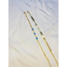 Bers Aksesuar Kadın Altın Kaplama Ikili Zincir Kombin Bileklik Seti