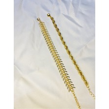 Bers Aksesuar Kadın Altın Kaplama Ikili Zincir Kombin Bileklik Seti