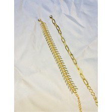 Bers Aksesuar Kadın Altın Kaplama Ikili Zincir Kombin Bileklik Seti