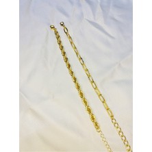 Bers Aksesuar Kadın Altın Kaplama Ikili Zincir Kombin Bileklik Seti