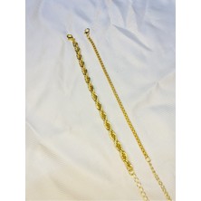 Bers Aksesuar Kadın Altın Kaplama Ikili Zincir Kombin Bileklik Seti