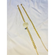 Bers Aksesuar Kadın Altın Kaplama Ikili Zincir Kombin Bileklik Seti