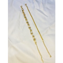 Bers Aksesuar Kadın Altın Kaplama Ikili Zincir Kombin Bileklik Seti