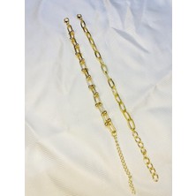 Bers Aksesuar Kadın Altın Kaplama Ikili Zincir Kombin Bileklik Seti