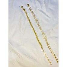 Bers Aksesuar Kadın Altın Kaplama Ikili Zincir Kombin Bileklik Seti