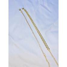 Bers Aksesuar Kadın Altın Kaplama Ikili Zincir Kombin Bileklik Seti