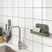 IKEA Vantuzlu Düzenleme Rafı Zeytin Yeşili Meridyendukkan 28 cm Banyo-Mutfak Asılır