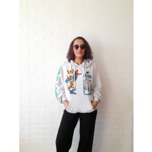 Berse Butik Gri Kelebek Baskılı Kapüşonlu Oversize Sweatshirt