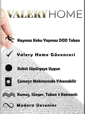 Valery Home Yıkanabilir Kaymaz Tabanlı Kesme Rulo Halı Yolluk Siyah-Beyaz