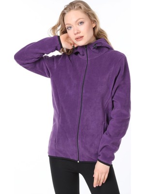 Ghassy Co. Kadın Kapşonlu Polar Sweatshirt Orta Kalınlıkta Astarlı Mor Renkli Outdoor Kullanım İçin