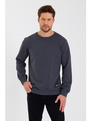 Comeor Antrasit Bisiklet Yaka Etiket Detaylı Içi Pamuklu Erkek Sweatshirt