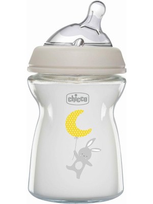 Chicco Natural Feeling 250 ml Desenli Cam Biberon Geniş Ağızlı Ergonomik Yapı ile Koliklere Karşı Koruma
