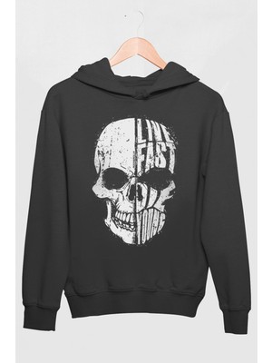 Rock&Roll Hızlı Yaşa Kapüşonlu Kalın Antrasit Erkek Sweatshirt